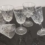 Set of 6 foot glasses in vintage shell chiseled crystal