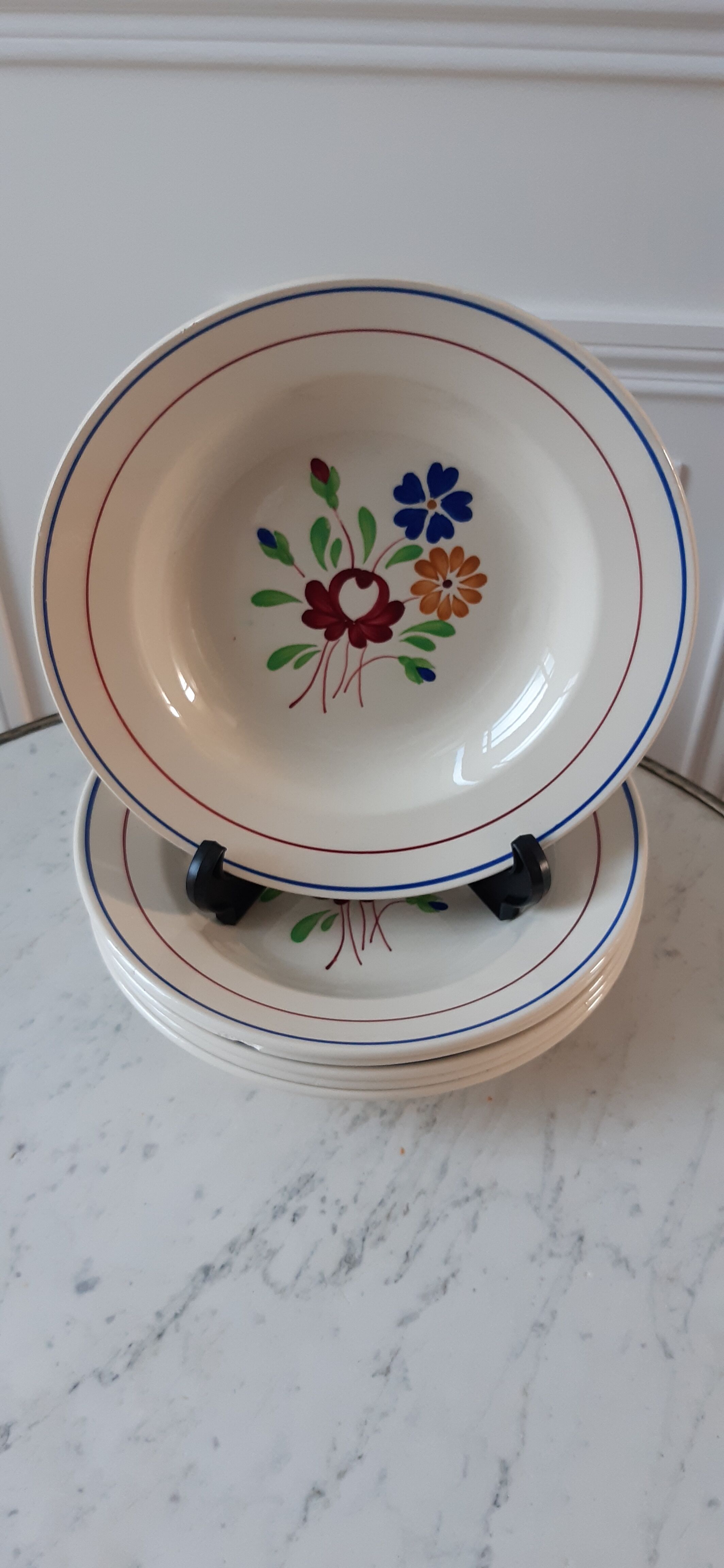 Set of 6 hollow plates Luneville model Chantilly