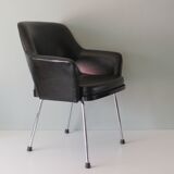 Modernist armrest chair, chrome and skai, Belgium 1960