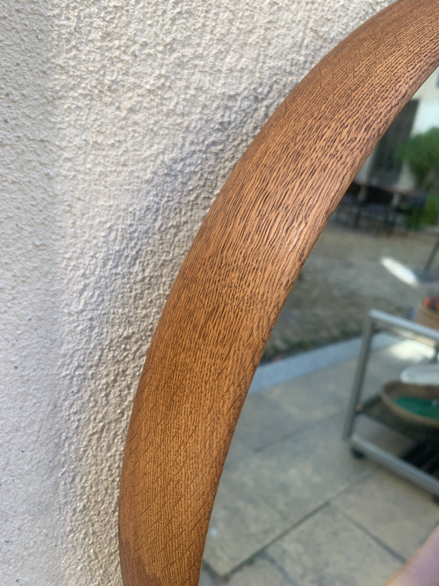 Scandinavian round mirror in teak