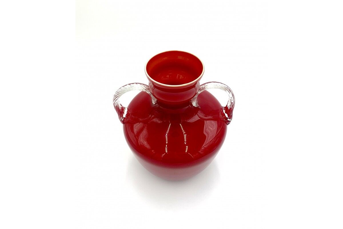 Large red glass vase Opalina Fiorentina Empoli, Italy, 1960s