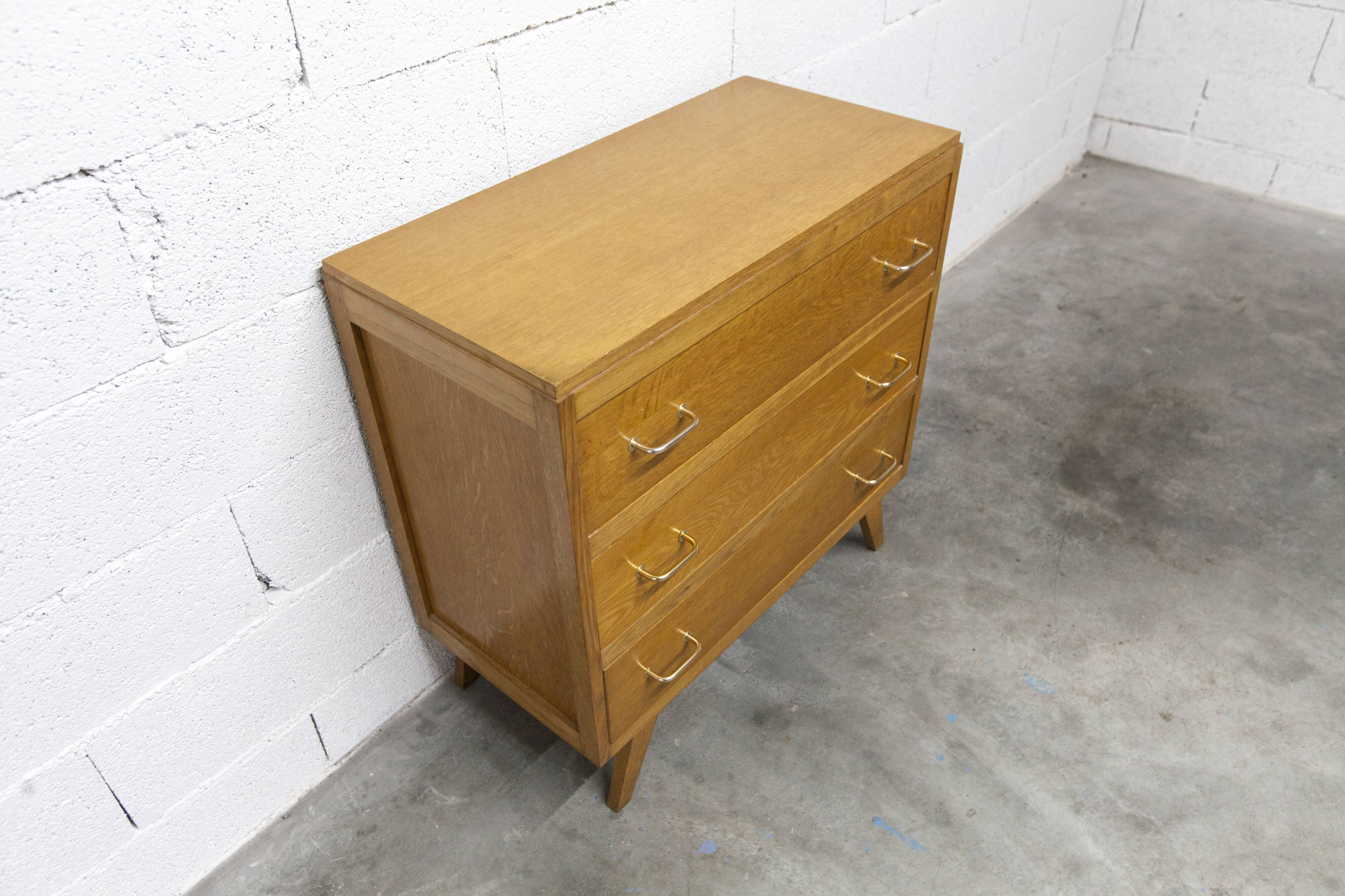 3-drawer chest with splayed legs, 1960s, honey color