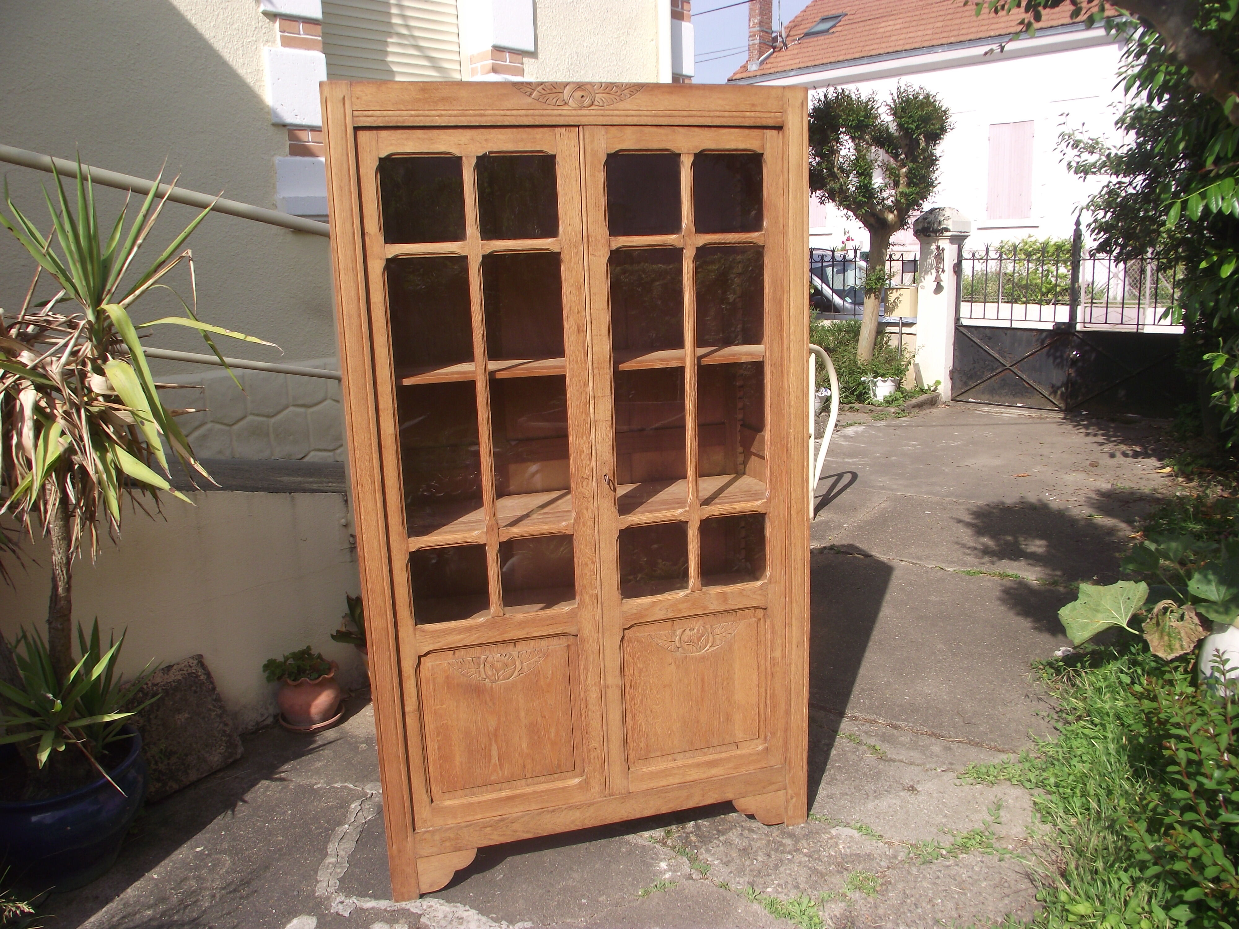 Glass cabinet art deco period library in oak