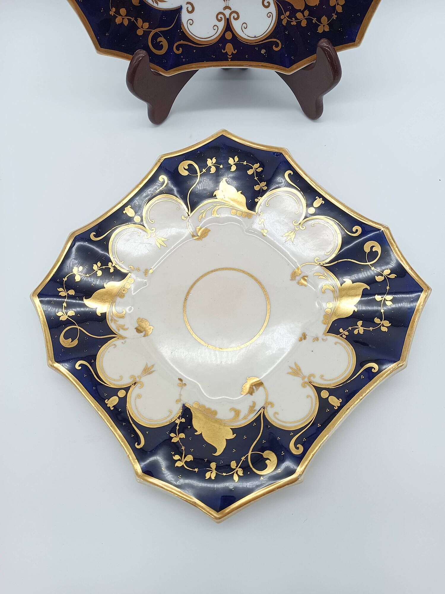 Pair of Square Plates Porcelain from Paris Cobalt and Gold Empire Style