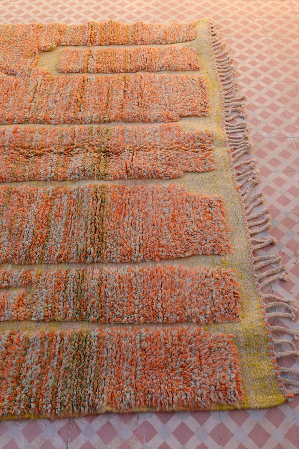 Moroccan Beni Ouarain yellow orange terracotta modern rug