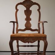 Vintage Sculptural Armchair in Oak and Leather, Danish Modern, 1940s