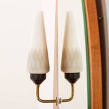 Miroir mural scandinave rare du milieu du siècle avec une console et une lumière, années 1950