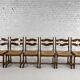 Set of 6 1950s chairs in wood and straw