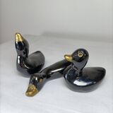 Set of 3 decorative black and gold ceramic ducks - Minimalist design