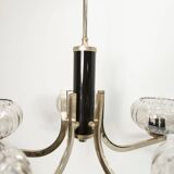 See Delmas chandelier, 5 branches, black and gold, transparent glass, 1960