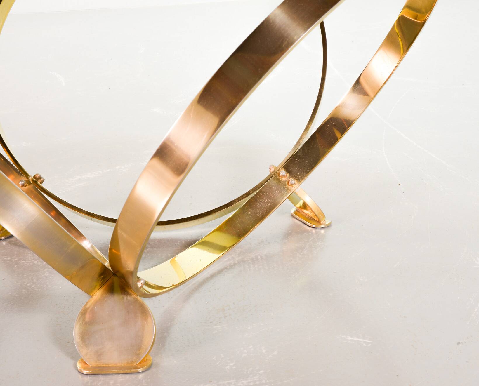 Knut Hesterberg Round Brass Coffee Table with Smoked Glass Top Germany, 70s