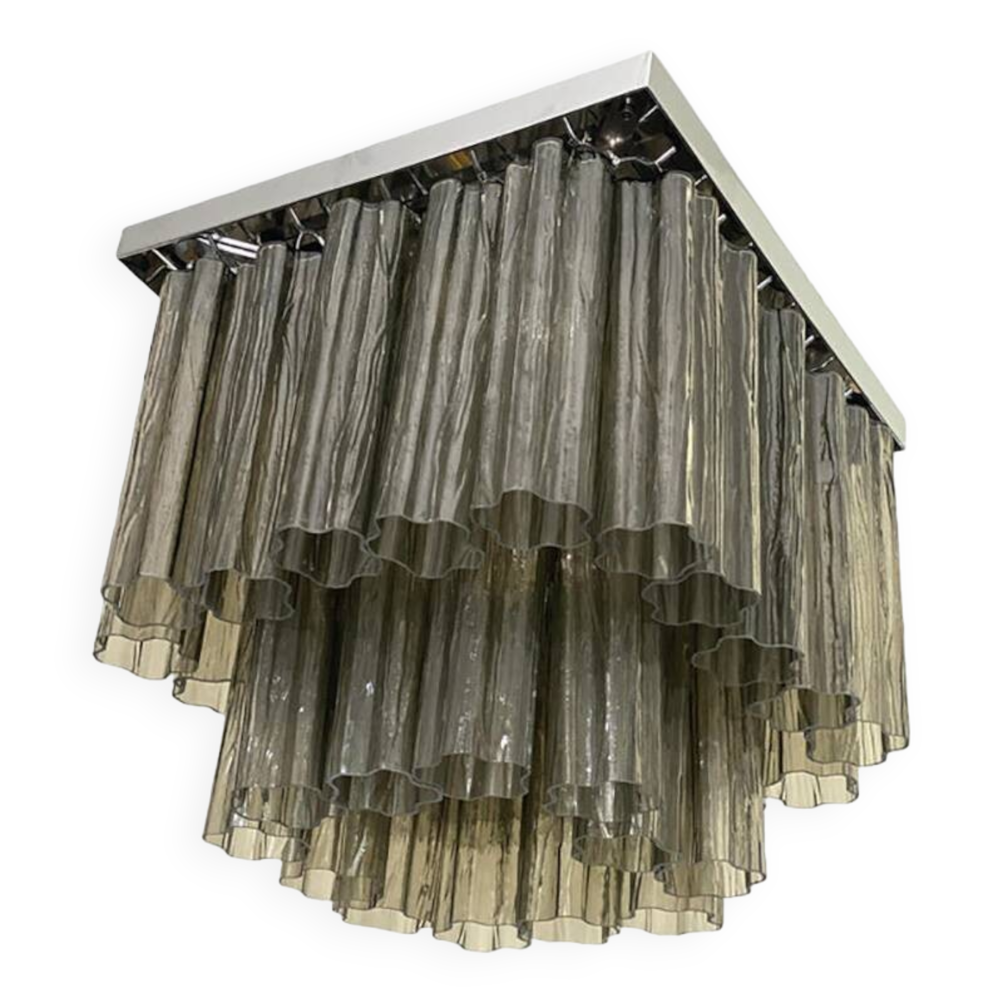 Contemporary Grey "Tronchi" in Venini Style Murano Glass Sputnik Squared Flush Mount
