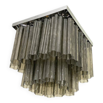 Contemporary Grey "Tronchi" in Venini Style Murano Glass Sputnik Squared Flush Mount