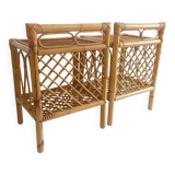 Mid-Century Bamboo and Rattan Nightstands, Spain, Hand-Crafted, 1970s