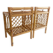 Mid-Century Bamboo and Rattan Nightstands, Spain, Hand-Crafted, 1970s