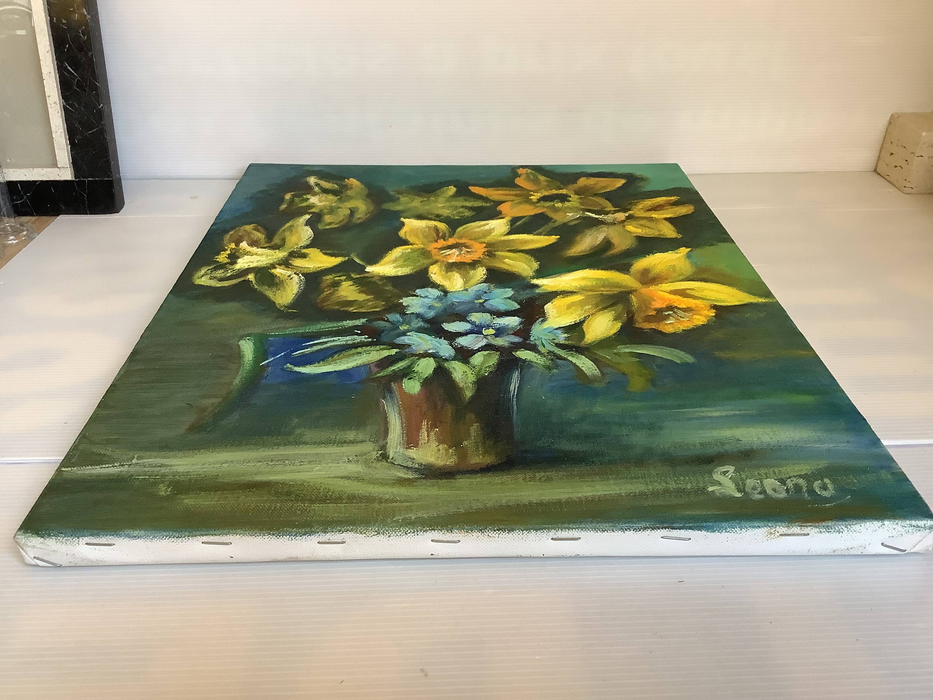 Painting bouquet of flowers oil on canvas signed