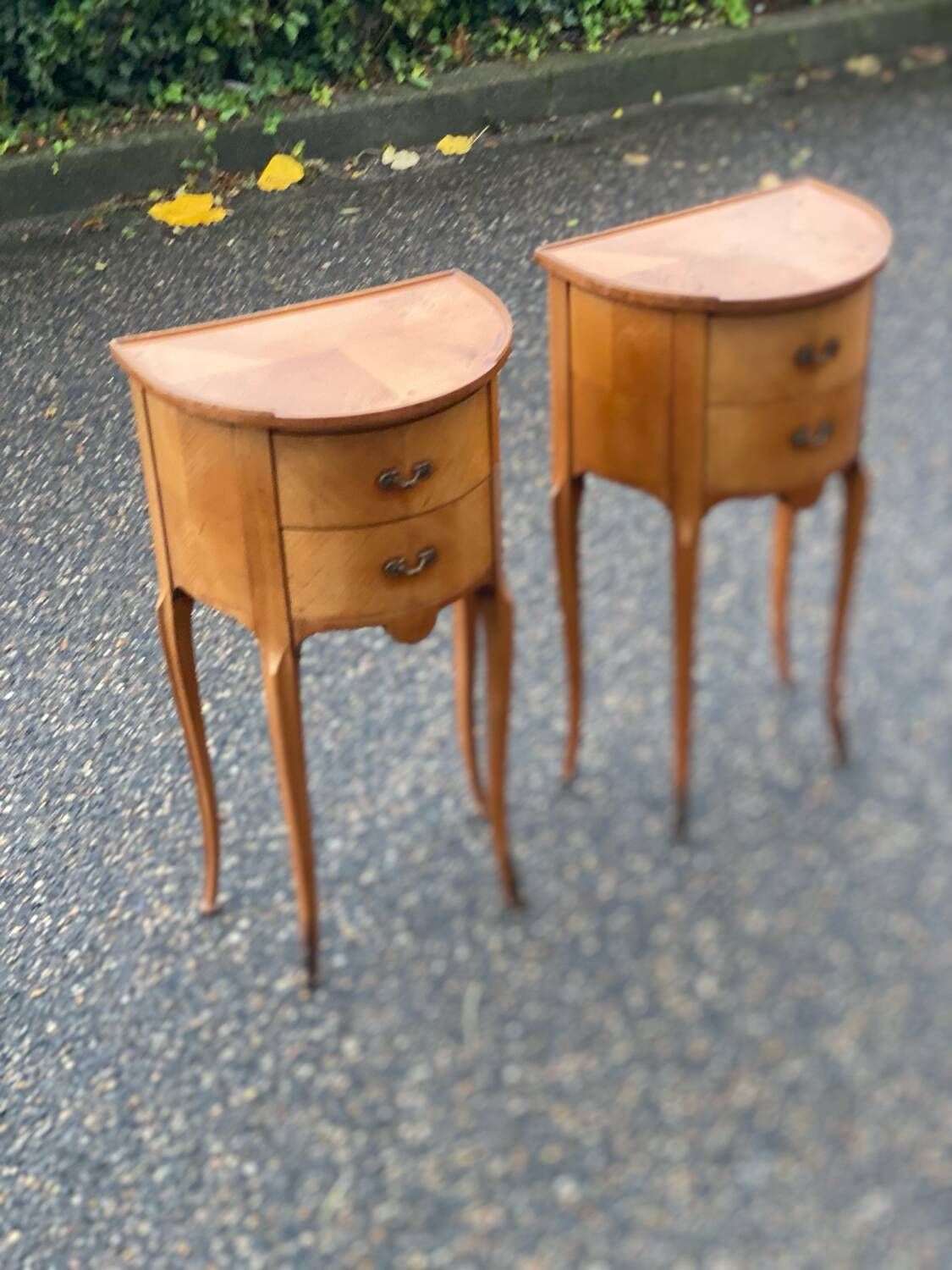 Pair of Louis XV bedside tables in wood and marquetry with drawers