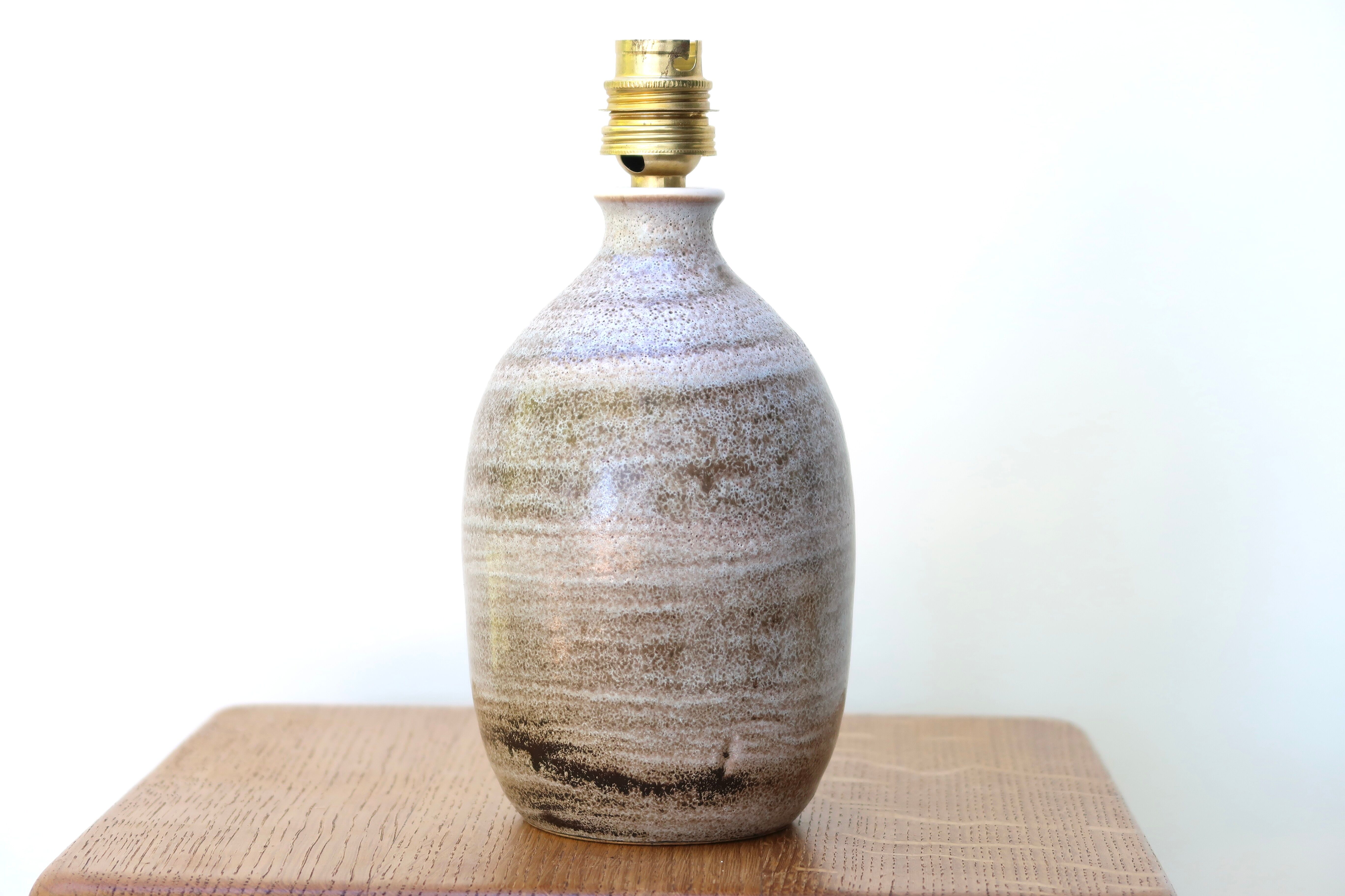 Ceramic lamp, raffia lampshade, 60s