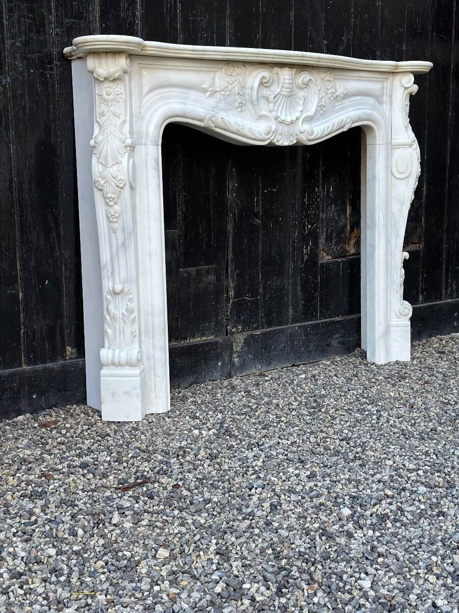 Louis xv style fireplace in carrara marble, circa 1980