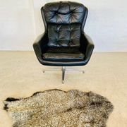 Vintage Danish swivel chair in black leather by Bramin