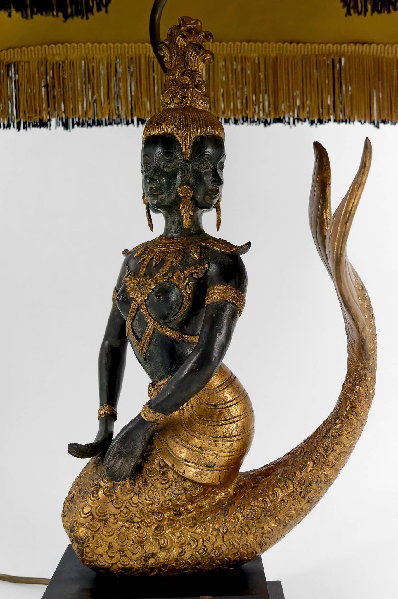 Sculptural Lamp in Bronze with double green and gold patina, Suvannamaccha