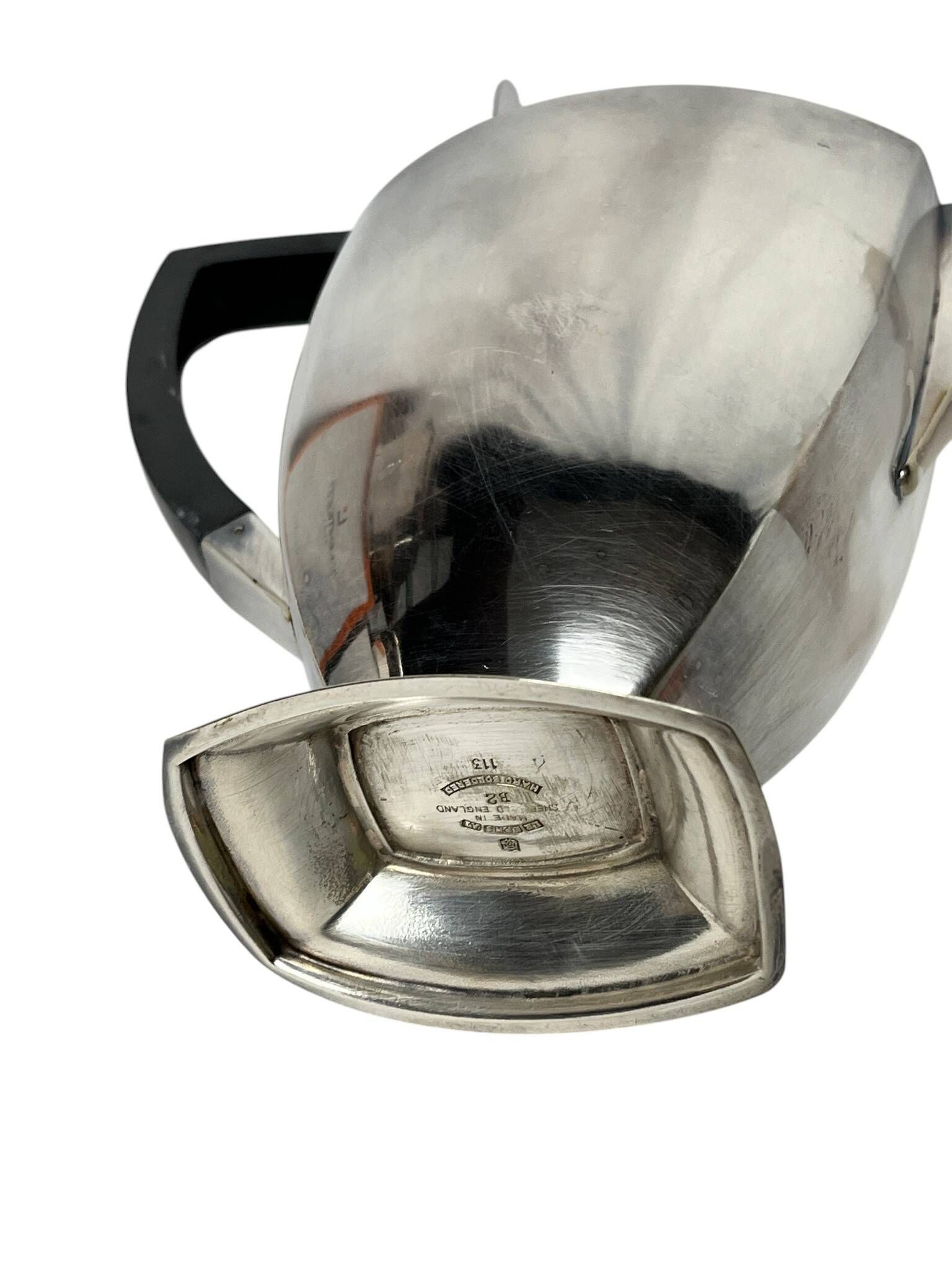 Art déco, verseuse anglaise métal argenté Sheffield ébène vers 1930