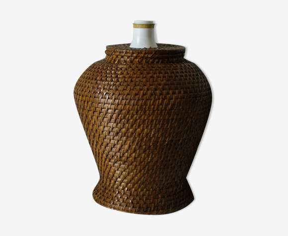 Pied de lampe en rotin tressé vintage 60