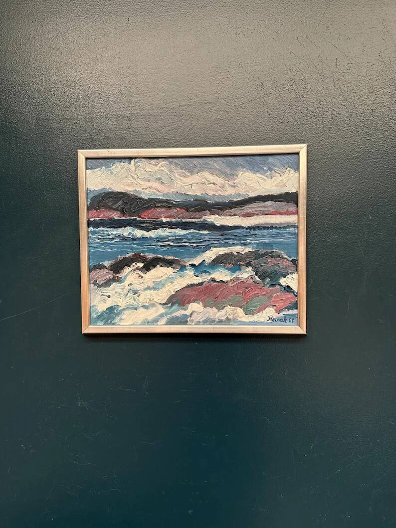 Swedish Oil on Canvas “Coastal Landscape” by Allan Horsak, Vintage & Framed