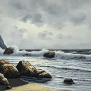 Large Oil on Marine Canvas signed F. Carbu – 20th