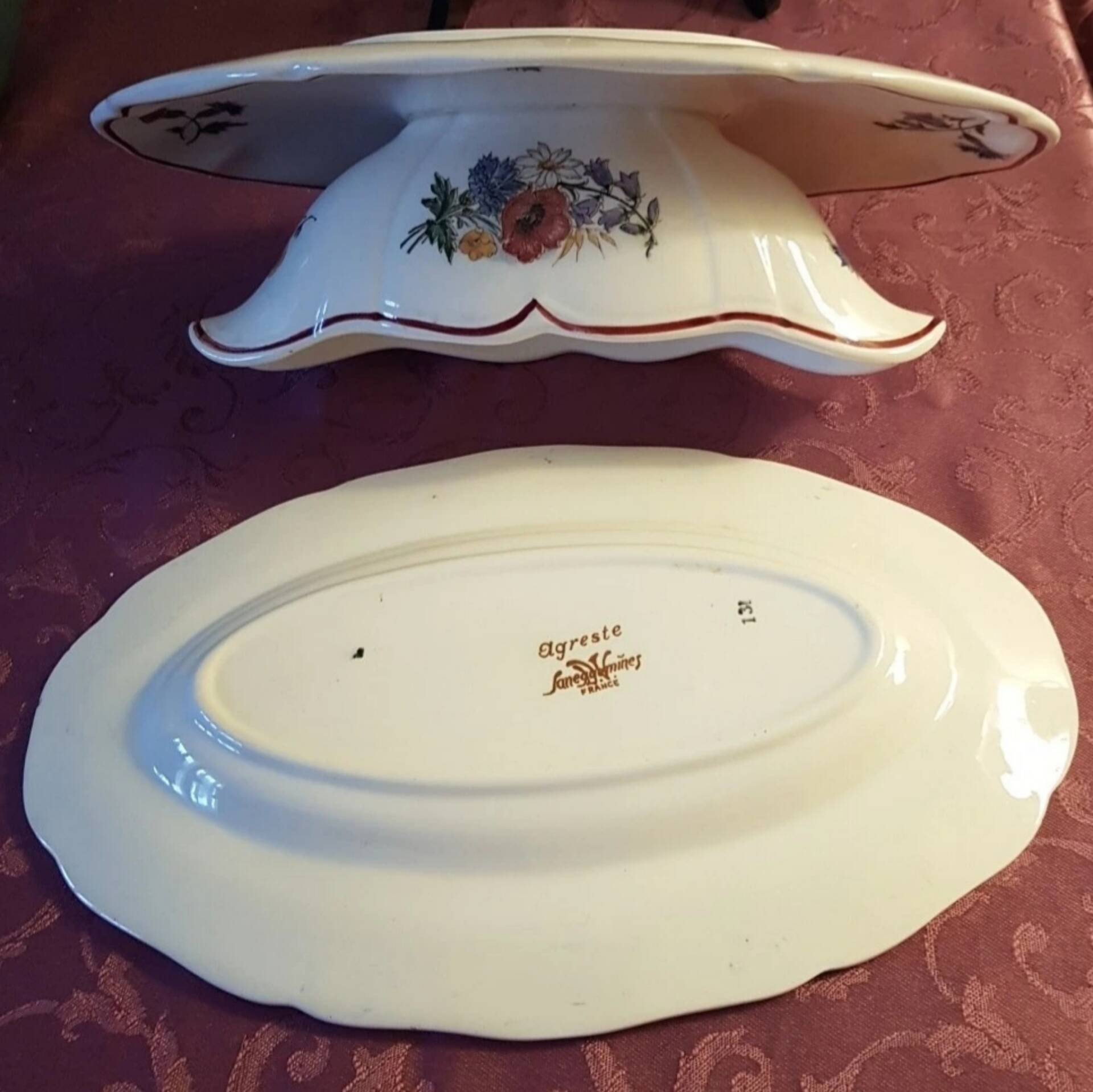 Set of 1 sauceboat and 1 dish, Sarreguemines Agreste