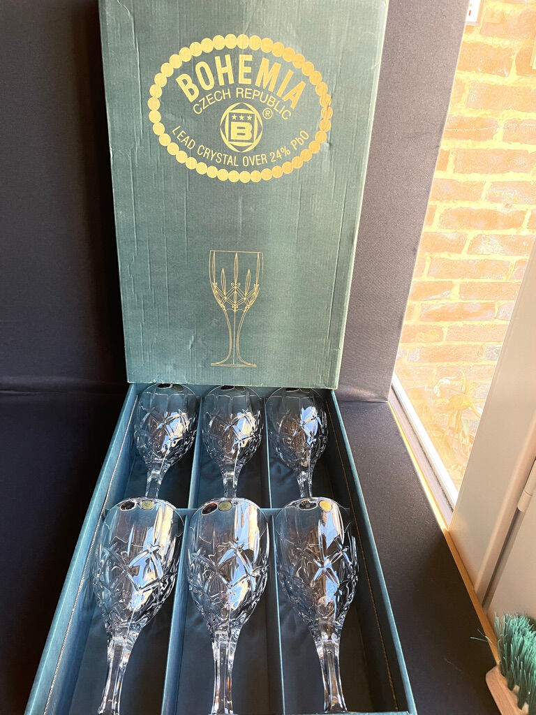 Bohemia - glasses on foot (6) - Modern mid-century - Lead crystal 24% Pbo