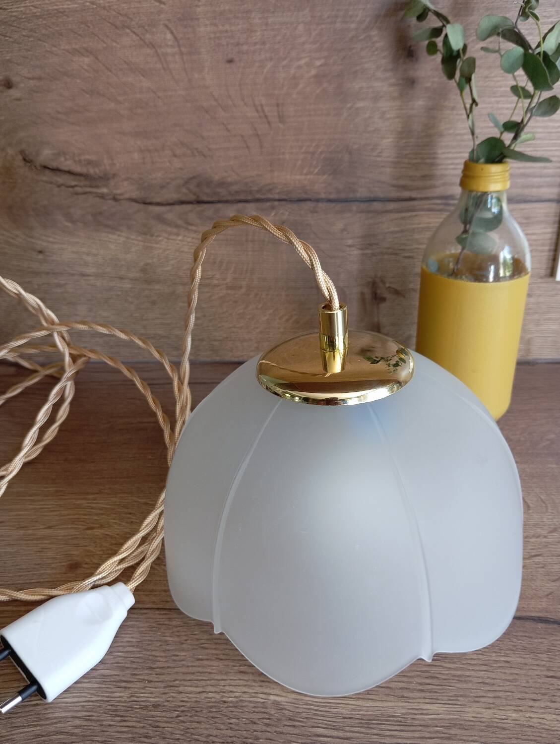 Lampe baladeuse verre dépoli blanc, vintage