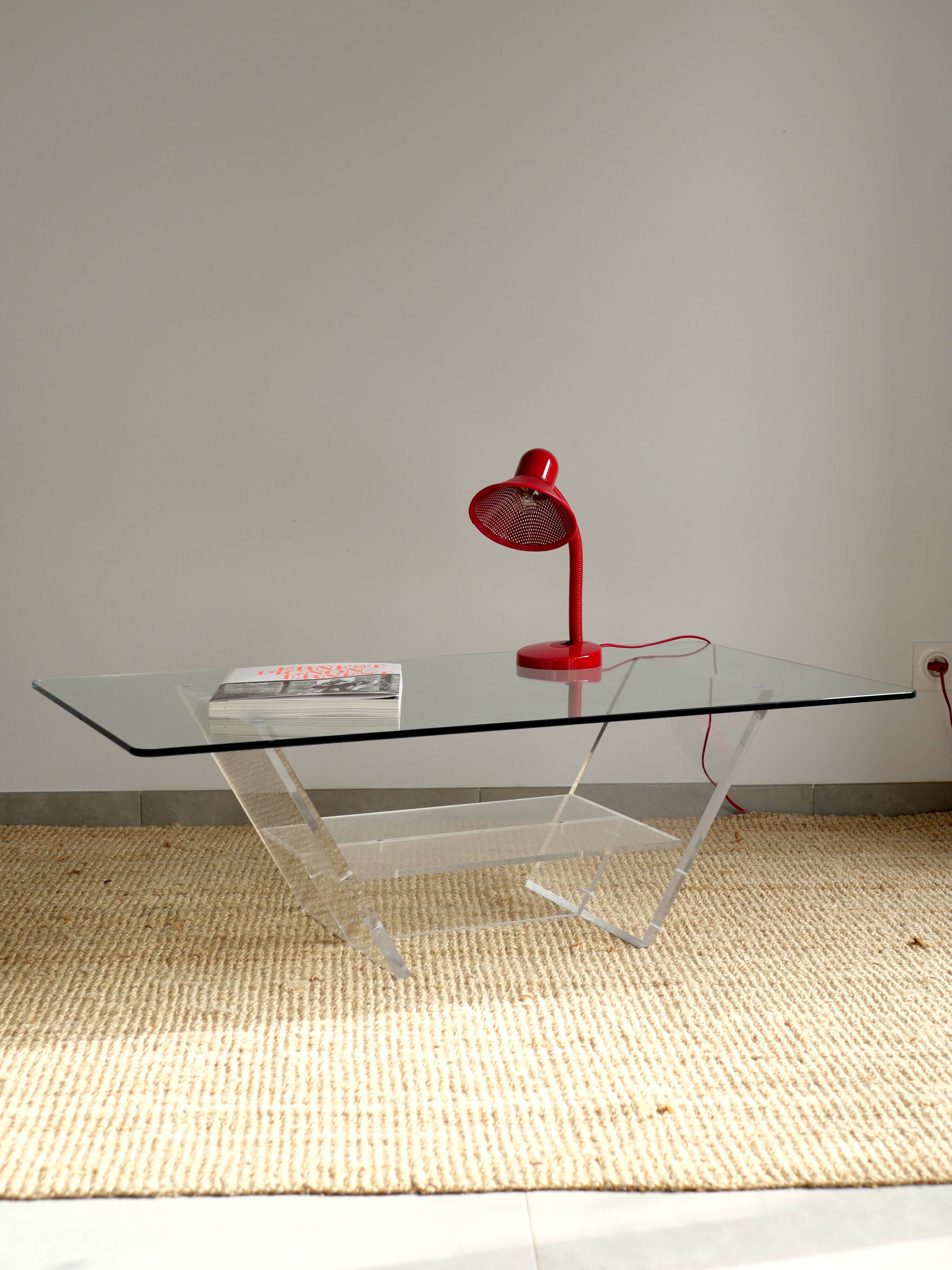 Glass and plexiglass coffee table - David Lange