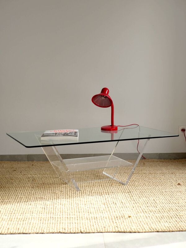 Table basse en verre et plexiglas - David Lange
