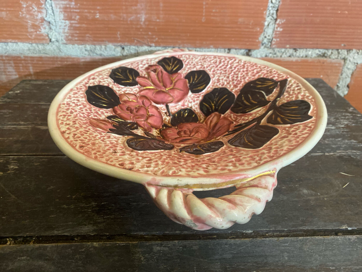 Old Plate VALLAURIS Polychrome Ceramic Flower Decor Vintage