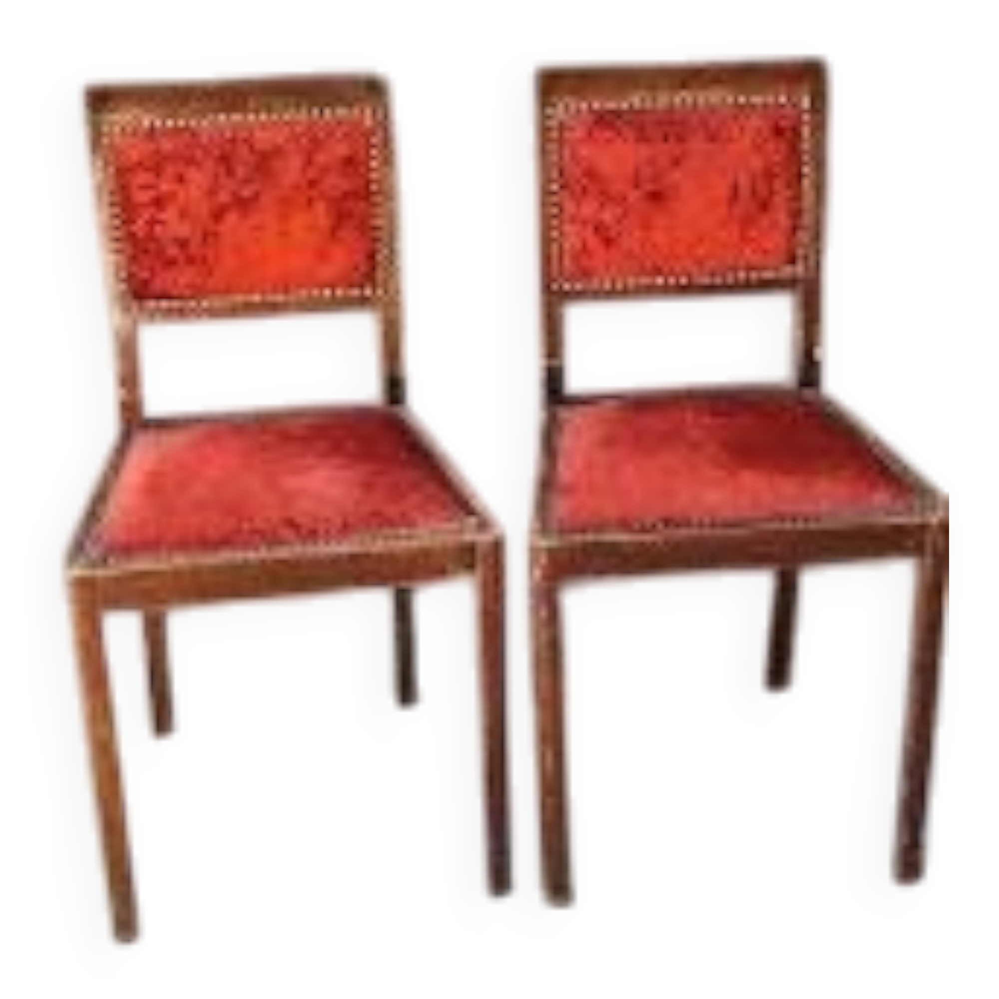 1890/1930 Pair of red velvet chairs / beech