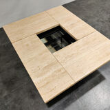 Vintage travertine hidden bar coffee table, 1970s