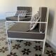 Vintage white metal Croisette style armchairs with hairpin legs in superb condition