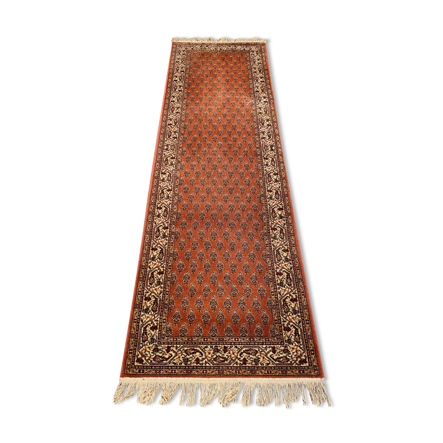 Tapis coloré naturel fait main des années 60 256x73cm