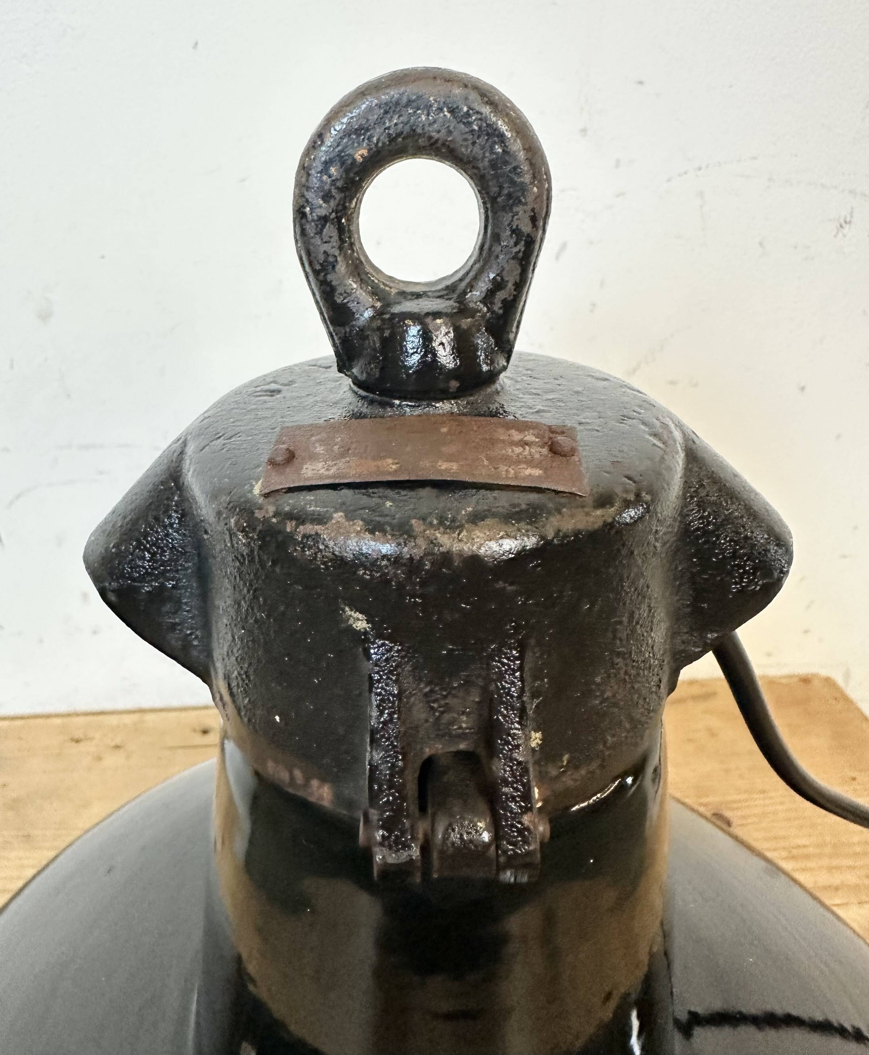 Industrial Black Enamel Factory Lamp with Cast Iron Top, 1950s