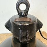 Industrial Black Enamel Factory Lamp with Cast Iron Top, 1950s