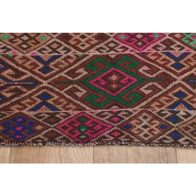 1970s Vintage Turkish Oushak Handmade Wool Cotton Pink Runner Rug 103x171