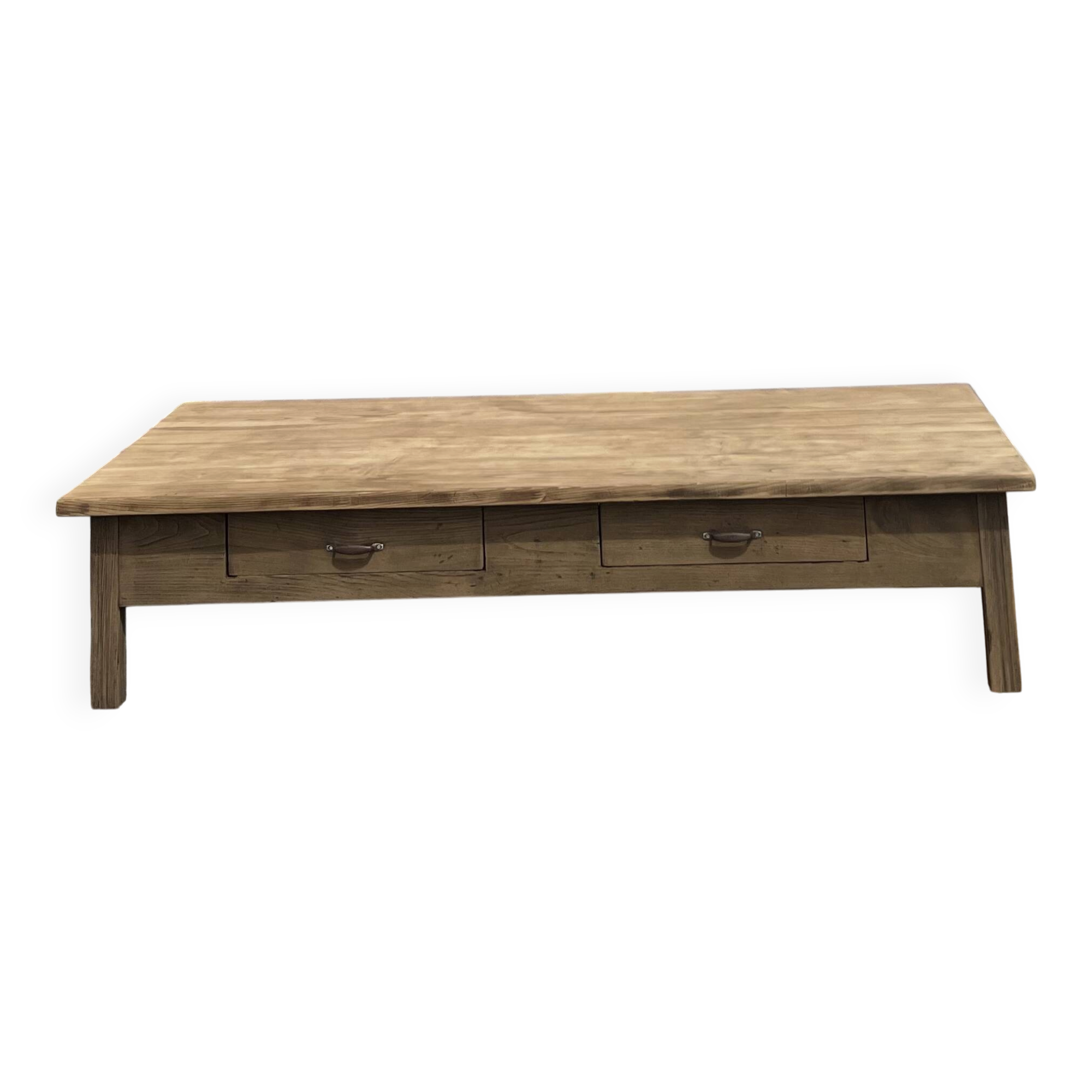 Large XXL farmhouse coffee table in raw solid oak.