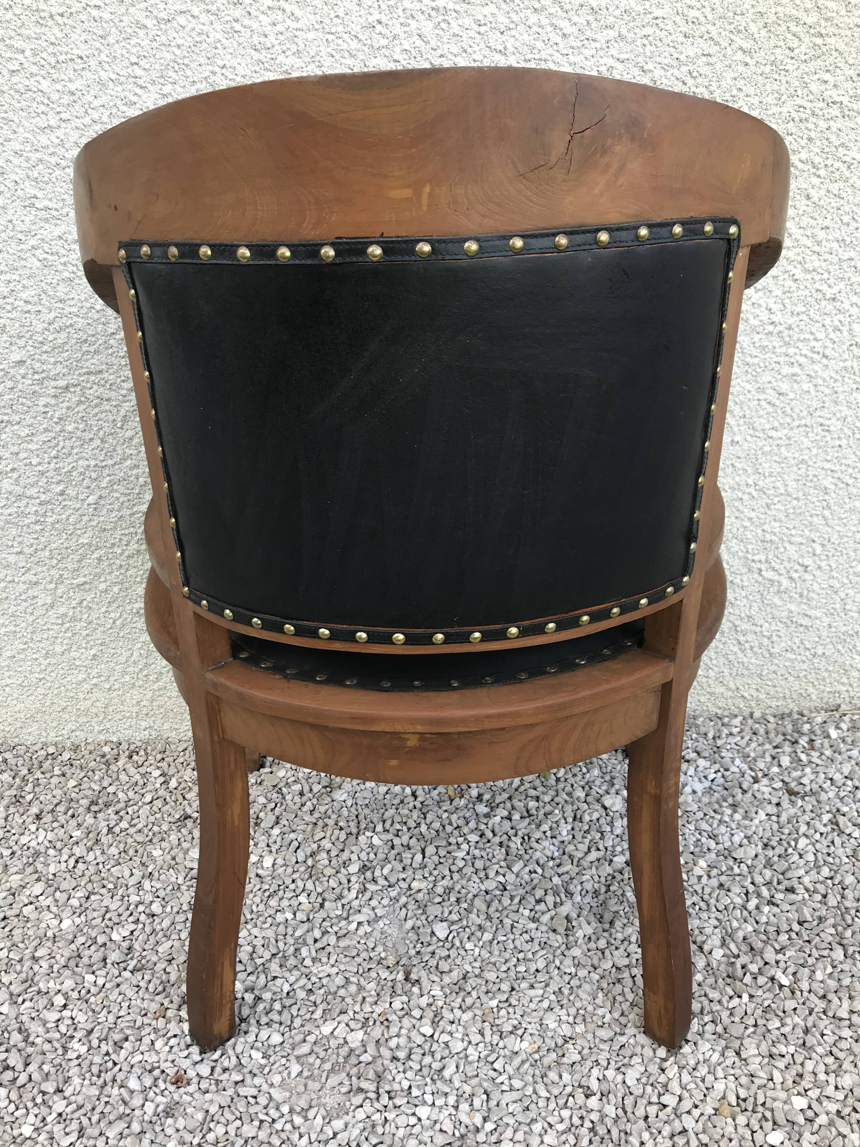 Art deco black leather office armchair