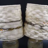 Pair of bedside lamps in stoneware and wool lampshades - Vintage around 1970