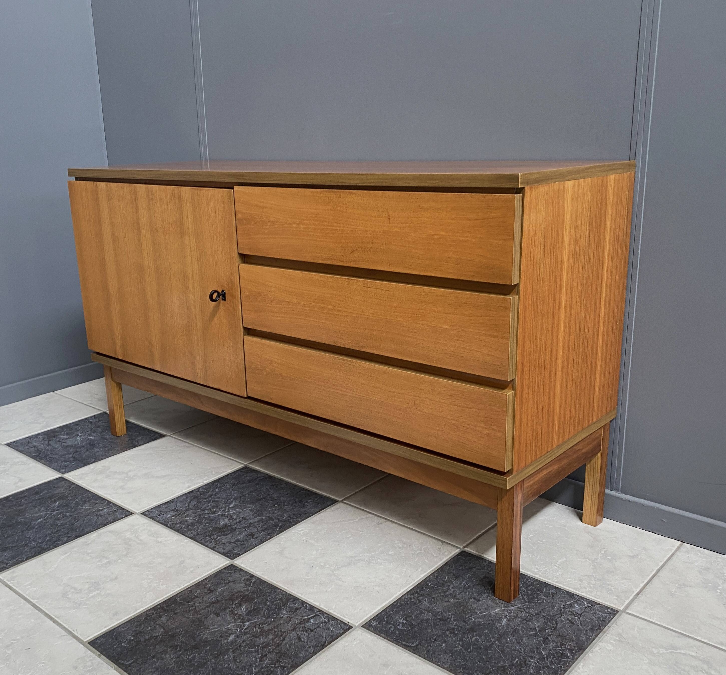 wood sideboard 3 drawers 1 door 1970s