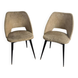 Vintage barrel chair pair – boucle fabric and brass splayed legs