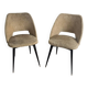Pair of vintage barrel chairs in boucle fabric with brass splayed legs.
