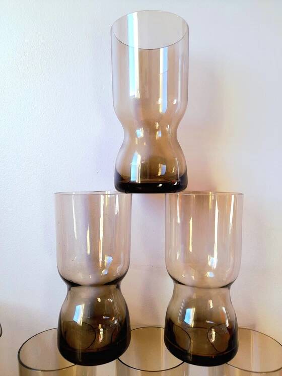 Service en verre fumé, verre et carafe 1970