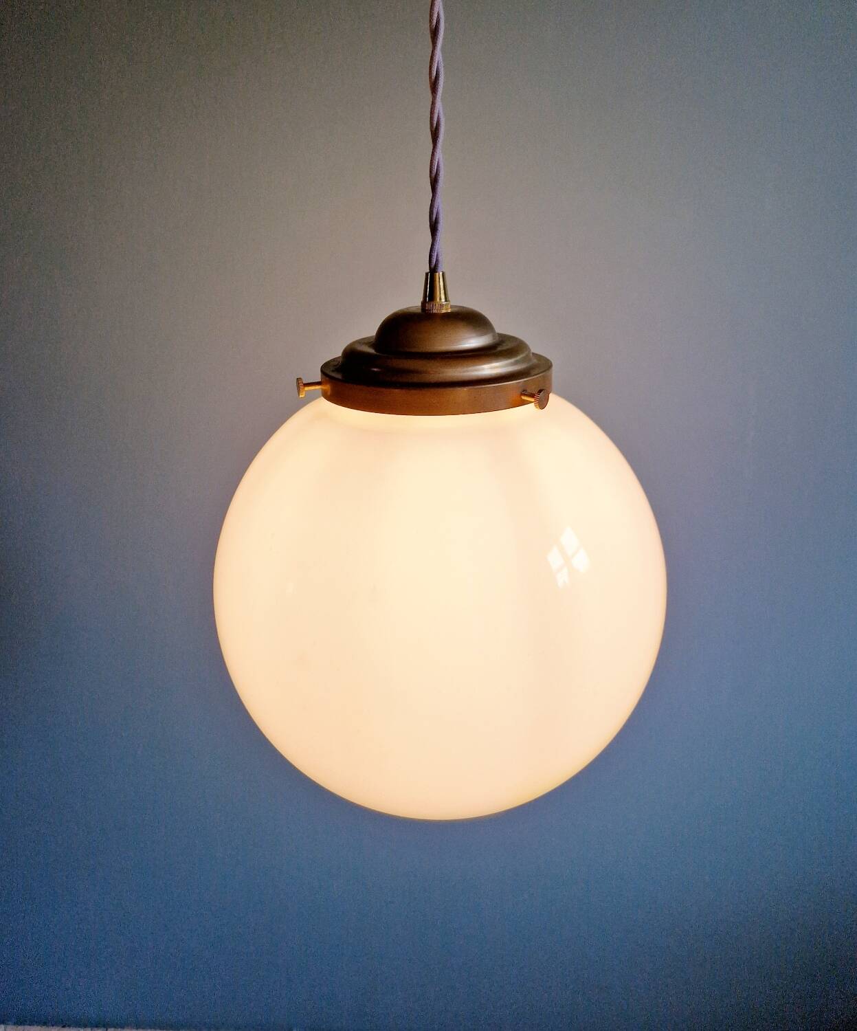 Art Deco pendant light in white opaline, 1920s-30s